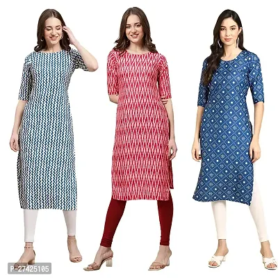 Stylish Multicoloured Crepe Stitched Kurta For Women Pack of 3-thumb0