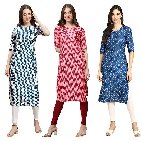 Stylish Crepe Straight Kurta For Women- Pack Of 3