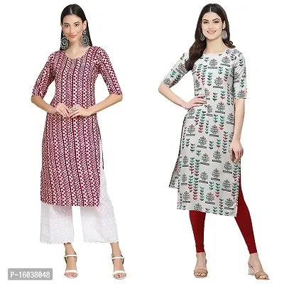 Stylish Crepe Printed Straight Kurta For Women-Pack Of 2