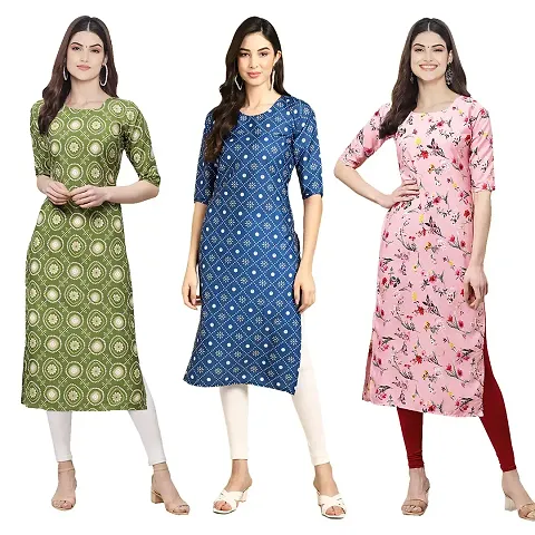 Stylish Crepe Printed Straight Kurta Pack Of 3 Vol 1