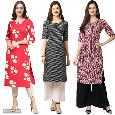 Stylish Multicoloured Crepe Stitched Kurta For Women Pack of 3-thumb0