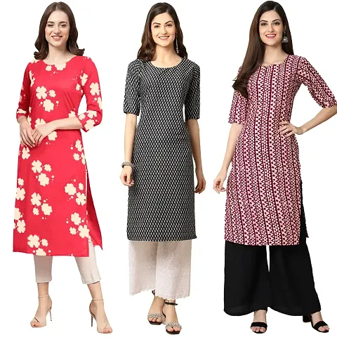 Beautiful Crepe Straight Kurta For Women Pack Of 3