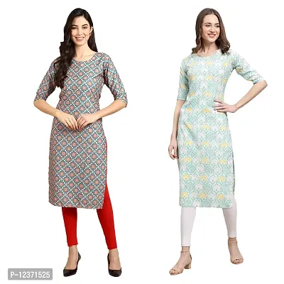 Straight Multicoloured Printed Crepe Kurta Pack Of 2