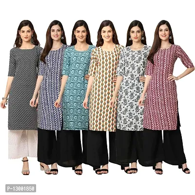 Trendy Crepe Printed Straight Kurta Combo For Women Pack Of 6