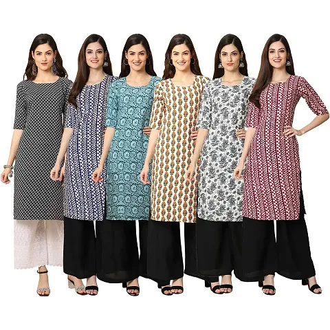 Women Crepe Digital Straight Kurti Pack of