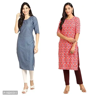 Stylish Straight Multicoloured Printed Crepe Kurta For Women Combo Pack Of 2