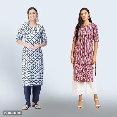 Women Stylish Crepe Ethnic Motif Casual Straight Kurta