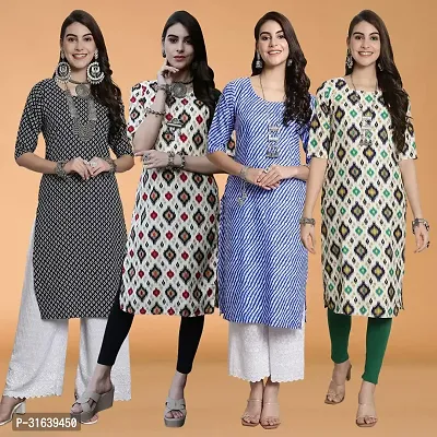 Attractive Multicoloured Printed Crepe Kurtas For Women Pack Of 4-thumb0