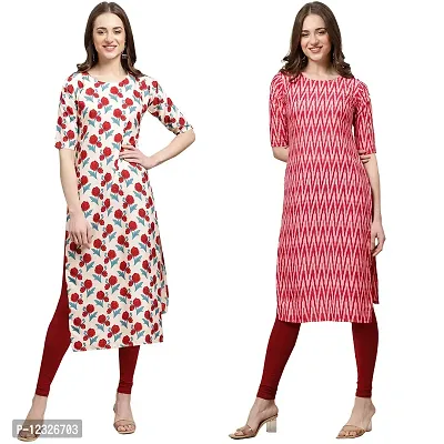 Straight Multicoloured Printed Crepe Kurta Pack Of 2