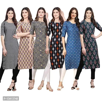 Womens Crepe Digital Printed Straight Kurti Pack of 6