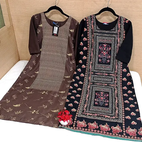 Stylish Crepe Stitched Kurta For Women Combo Of 2