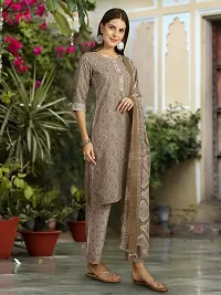 Stylish Cotton Blend Printed Kurta With Pant And Dupatta Set For Women-thumb4