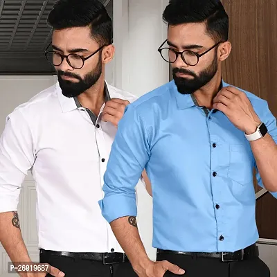 Comfortable Multicoloured Cotton Long Sleeve Formal Shirt For Men Pack Of 2