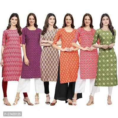 Stylish Multicoloured Crepe Stitched Kurta For Women Pack of 6