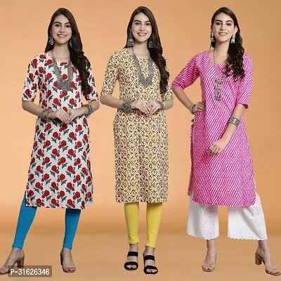 Stylish Multicoloured Crepe Kurta For Women Combo Of 3-thumb0