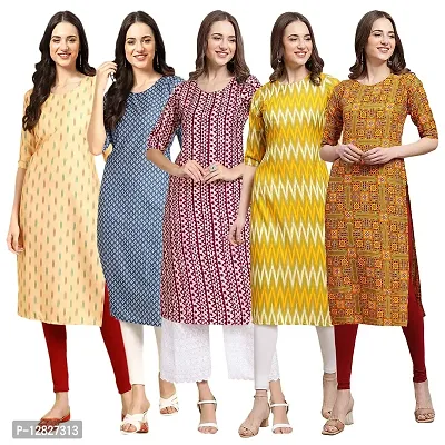 Attractive Straight Multicoloured Printed Crepe Kurta Combo For Women Pack Of 5-thumb0