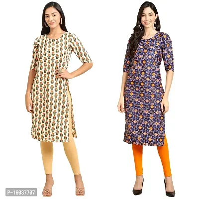 Stylish Crepe Printed Straight Kurta For Women-Pack Of 2-thumb0