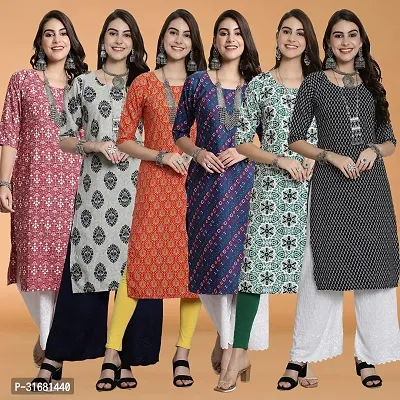 Fancy Crepe Printed Kurtas For Women Pack Of 6