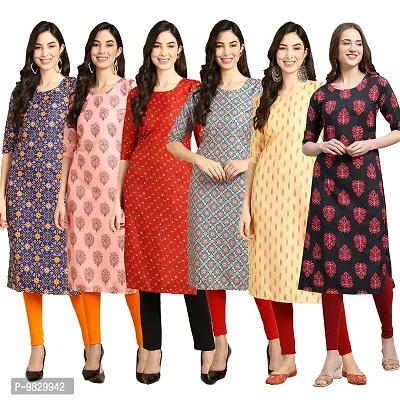 Women Crepe Digital Printed Straight Kurti  Pack of 6