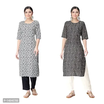 Attarctive Crepe Printed Straight Kurti Combo For Women Pack Of 2