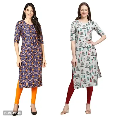 Alluring Crepe Printed Straight Kurta For Women- Pack Of 2-thumb0