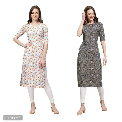 Stylish Straight Printed Crepe Kurta For Women -Pack Of 2-thumb0