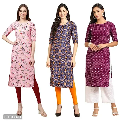 Elite Crepe Printed Straight Stitched Kurta For Women- Pack Of 3-thumb0