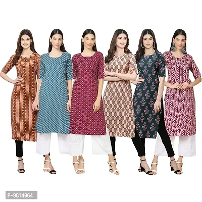 Women Crepe Digital Printed Straight Kurti  Pack of 6