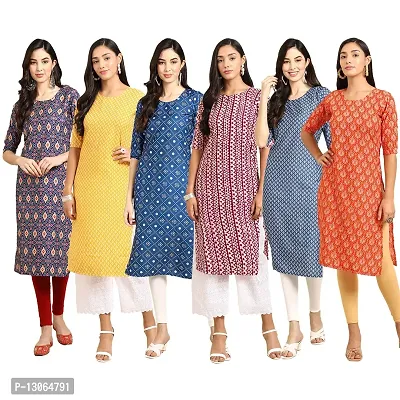 Trendy Crepe Digital Printed Straight Kurta For Women ( Pack Of 6 )-thumb0