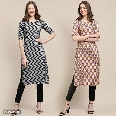 Stylish Crepe Printed Straight Kurta For Women- Pack Of 2