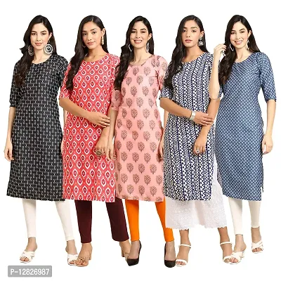 Women Crepe Digital Printed Straight Kurti { Pack of 5 }