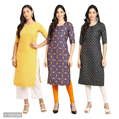 Elite Crepe Printed Straight Stitched Kurta For Women- Pack Of 3-thumb0