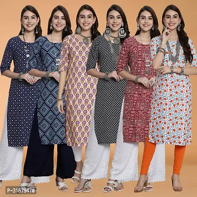 Fancy Crepe Printed Kurtas For Women Pack Of 6