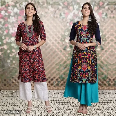 Stylish Multicoloured Crepe Kurta For Women Combo Of 2-thumb0