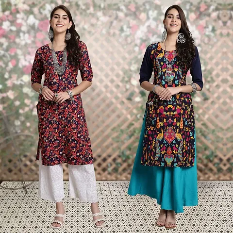 Stylish Crepe Self Pattern Straight Kurtis - Pack Of 2