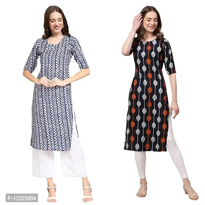 Straight Multicoloured Printed Crepe Kurta Pack Of 2