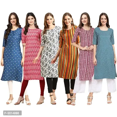 Women Crepe Digital Printed Straight Kurti  Pack of 6-thumb0