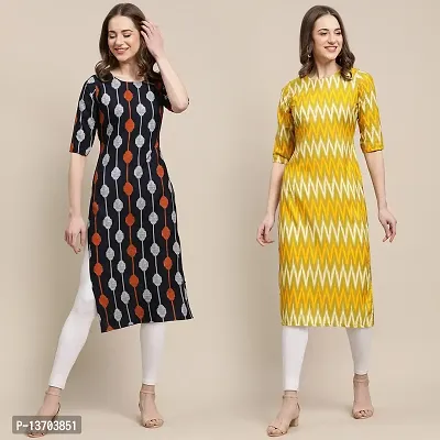 Stylish Crepe Printed Straight Kurta For Women- Pack Of 2-thumb0