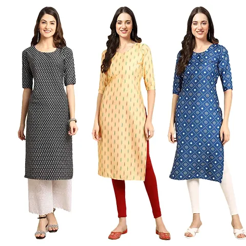 Fancy Women Crepe Digital Printed Straight Kurtis Pack of 3 Vol 8