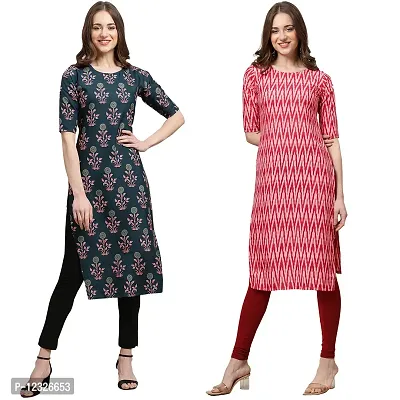 Straight Multicoloured Printed Crepe Kurta Pack Of 2