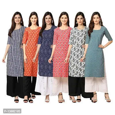 Trendy Crepe Printed Straight Kurta Combo For Women Pack Of 6-thumb0