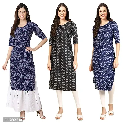 Women Crepe Digital Printed Straight Kurti  Pack of 3-thumb0