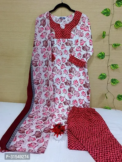 Fancy Cotton Blend Kurta Bottom And Dupatta Set For Women