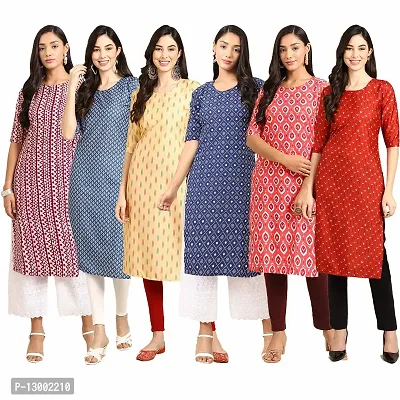 Trendy Crepe Printed Straight Kurta Combo For Women Pack Of 6