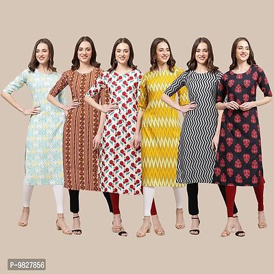 Women Crepe Digital Printed Straight Kurti  Pack of 6