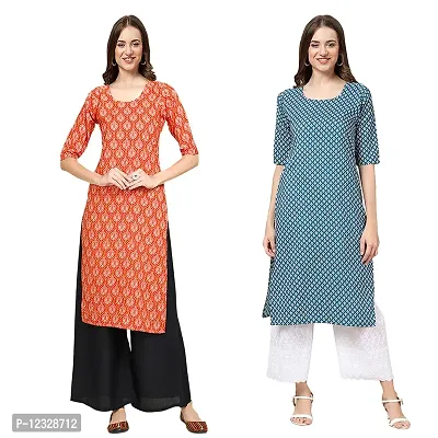 Straight Multicoloured Printed Crepe Kurta Pack Of 2-thumb0