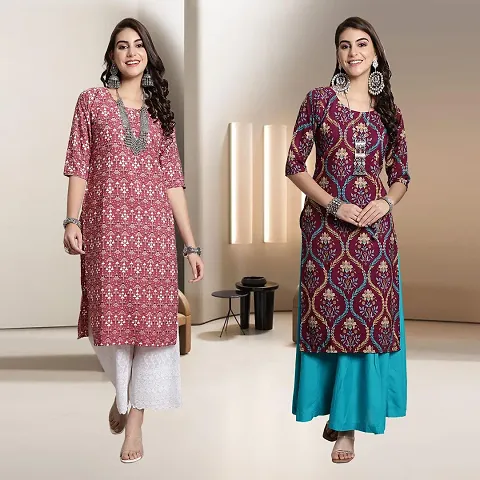 Fancy Multicoloured Crepe Kurti - Pack Of 2