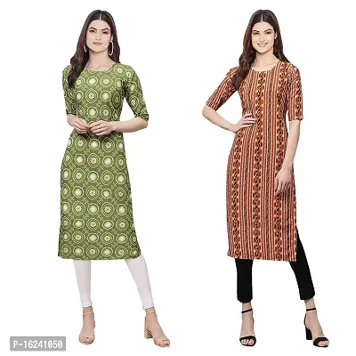 Stylish Straight Multicoloured Printed Crepe Kurta For Women Combo Pack Of 2-thumb0