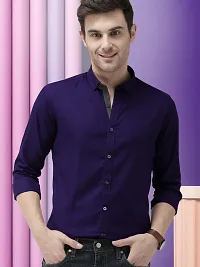 Men Stylish Purple Cotton Solid Long Sleeve Semi Formal Shirt-thumb1