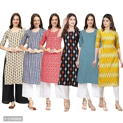 Stylish Multicoloured Crepe Stitched Kurta For Women Pack of 6-thumb0